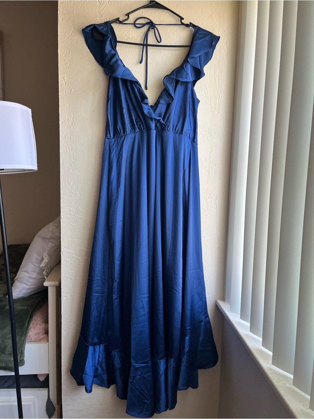 Astr Royal Blue Ruffle V-Neck High-Low Dress - Picture 3 of 5